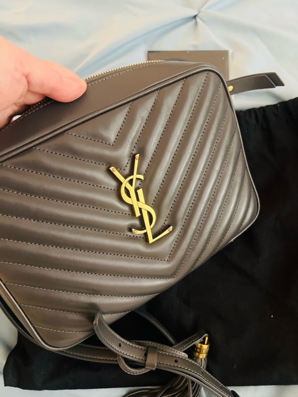 Yves Saint Laurent Taupe Chevron Leather Camera Crossbody with Gold Hardware - Picture 5 of 5
